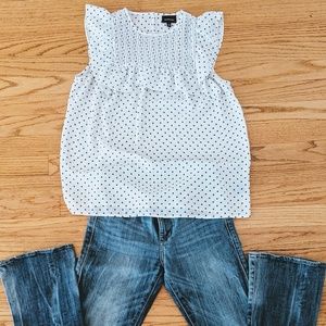 black and white polka dot sleeveless blouse